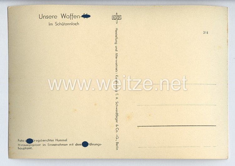 Waffen-SS - Propaganda-Postkarte - " Unsere Waffen-SS " - Im Schützenloch Bild 2