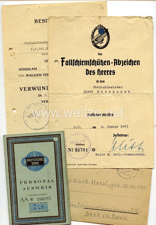 Fallschirmschützenabzeichen des Heeres - Urkundengruppe eines Angehörigen im F.S.Btl. Brandenburg Bild 2