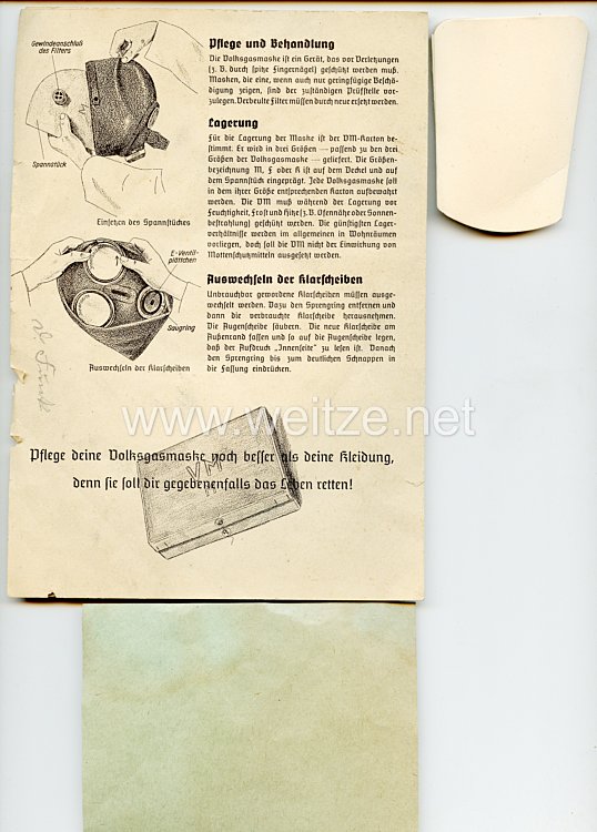 III. Reich Volksgasmaske VM 37 Gebrauchsanweisungen mit Schutzkappe für die Gasmaske Bild 2