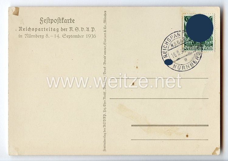 III. Reich - farbige Propaganda-Postkarte - " Reichsparteitag Nürnberg 1936 " Bild 2