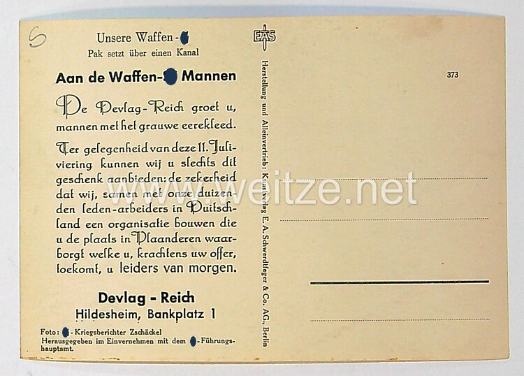 Waffen-SS - Propaganda-Postkarte - " Unsere Waffen-SS " - Pak setzt über einen Kanal Bild 2