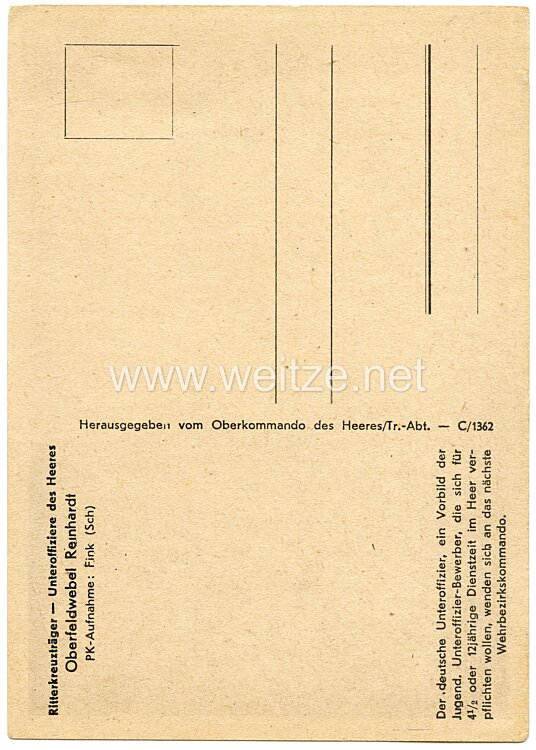 Heer - Propaganda-Postkarte von Ritterkreuzträger Oberfeldwebel Reinhardt Bild 2