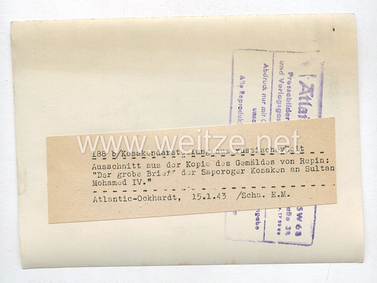 3. Reich Pressefoto: Kosakendarstellung aus russischer Zeit 15.1.943 Bild 2