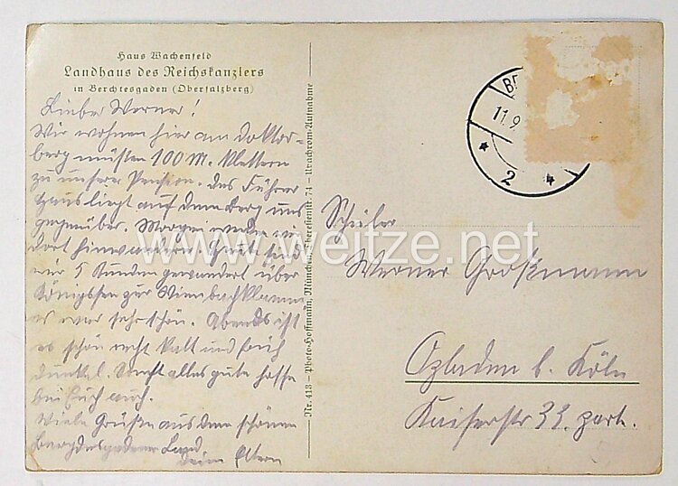 III. Reich - farbige Propaganda-Postkarte - " Haus Wachenfeld Landhaus des Reichskanzlers in Berchtesgaden ( Obersalzberg ) " Bild 2