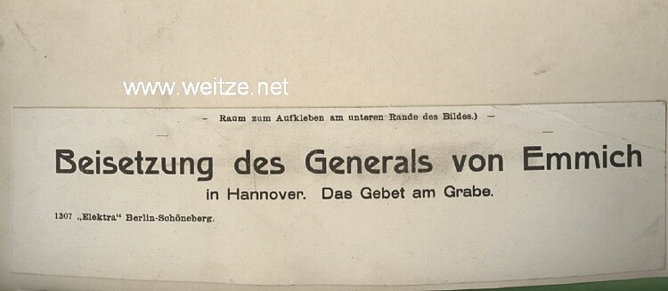 1.Weltkrieg Pressefoto "Beisetzung des Generals von Emmich in Hannover " Bild 2