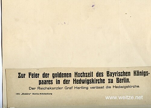 1.Weltkrieg Pressefoto "Reichskanzler Graf Hertling auf der goldenen Hochzeit des Bayerischen Königspaares" Bild 2