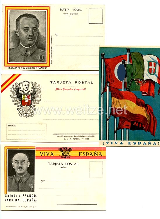 Spanien - farbige Propaganda Postkarten im Umschlag " Viva Espana Arriba Espana " Bild 2