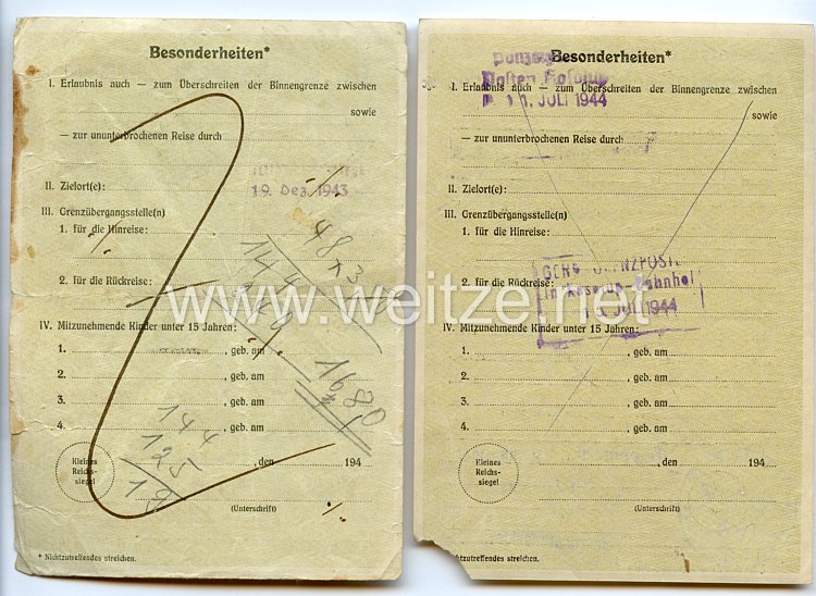 III. Reich - 2 x Durchlaßschein zum Protektorat Böhmen und Mähren Bild 2