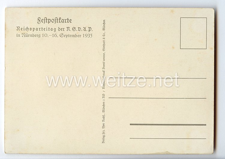 III. Reich - farbige Propaganda-Postkarte - " Reichsparteitag Nürnberg 1935 " Bild 2