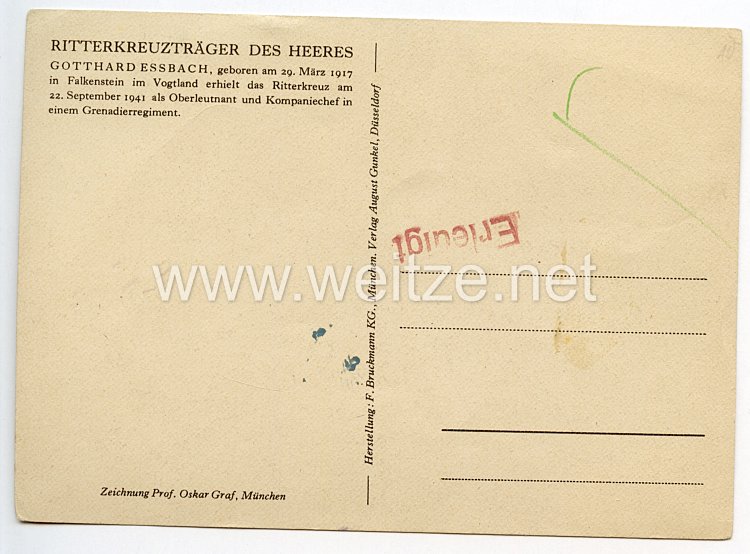 Heer - Originalunterschrift von Ritterkreuzträger Oberleutnant Gotthard Eßbach Bild 2