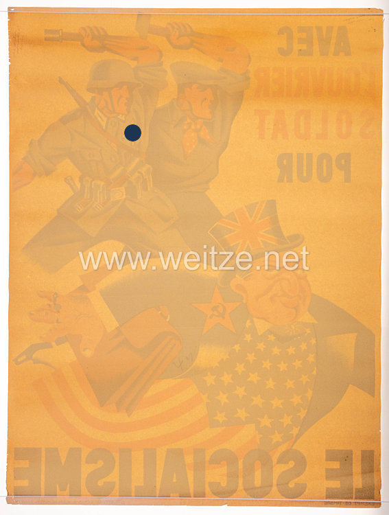 2. Weltkrieg Werbeplakat für belgische freiwillige Arbeiter für das Deutsche Reich "Mit dem Arbeitersoldaten für den Sozialismus" Bild 2