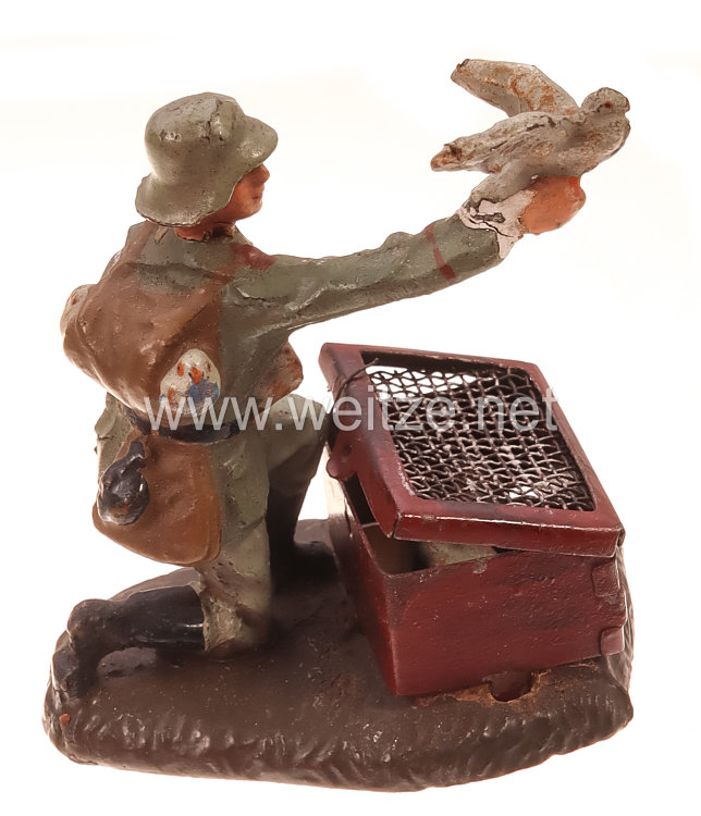 Lineol - Heer Soldat kniend mit Brieftaubenkasten Bild 2
