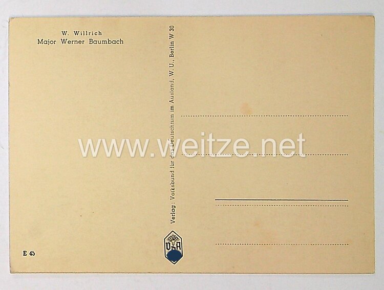 Luftwaffe - Willrich farbige Propaganda-Postkarte - Ritterkreuzträger Major Werner Baumbach Bild 2