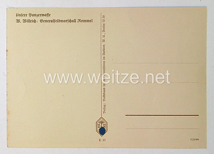 Heer - Willrich farbige Propaganda-Postkarte - Ritterkreuzträger General Rommel Bild 2