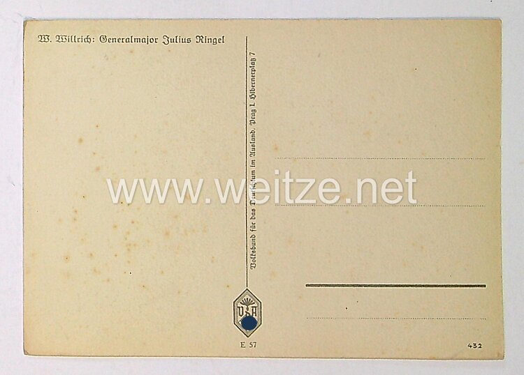 Heer - Willrich farbige Propaganda-Postkarte - Ritterkreuzträger Generalmajor Julius Ringel Bild 2
