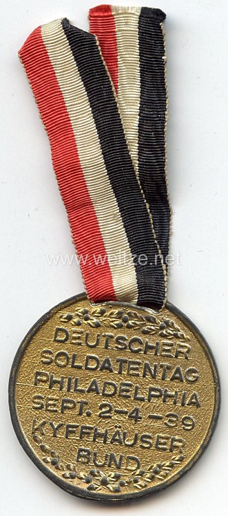 III. Reich - Kyffhäuserbund in den USA - tragbare Erinnerungsmedaille " Deutscher Soldatentag Philadelphia Sept. 2-4-39 Kyffhäuserbund " Bild 2