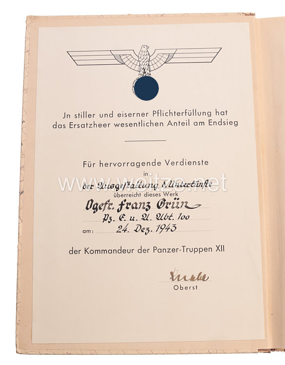 Wehrmacht Afrikakorps Buch "Marsch und Kampf des Deutschen Afrikakorps" mit Widmungsblatt des Kommandeur der Panzer-Truppen XII Bild 2