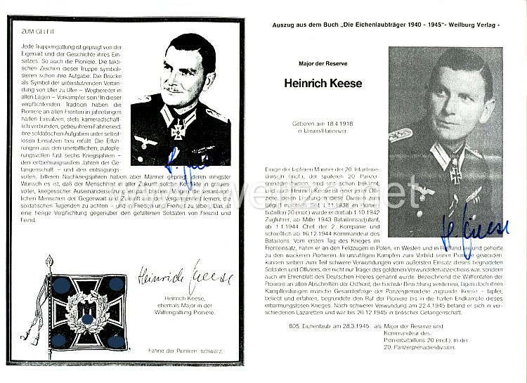 Heer - Nachkriegsunterschrift von Ritterkreuzträger Heinrich Keese Bild 2