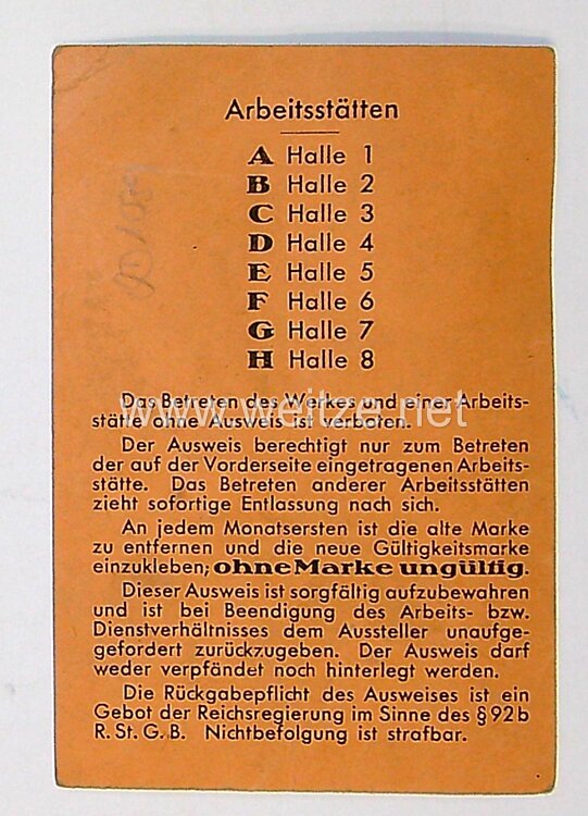 III. Reich - Ausweis Metallwerke Alfred Schwarz in Hameln   Bild 2