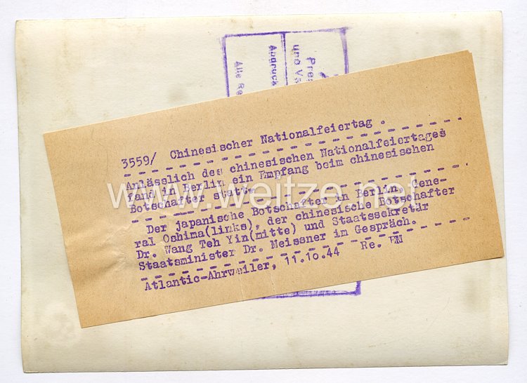 III. Reich Pressefoto. Chinesischer Nationalfeiertag. 11.10.1940. Bild 2