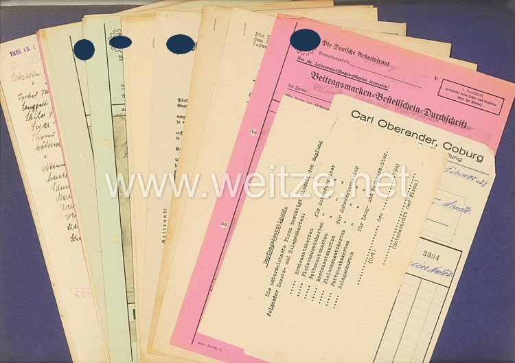 Die Deutsche Arbeitsfront ( DAF ) Gau Bayerische Ostmark Verwaltungs-Dienststelle Coburg - Mappe mit Dokumenten Bild 2