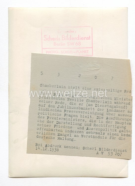 3. Reich Pressefoto: Ministerpräsident Chamberlain hielt eine zwiespältige Rede 14.12.1938 Bild 2