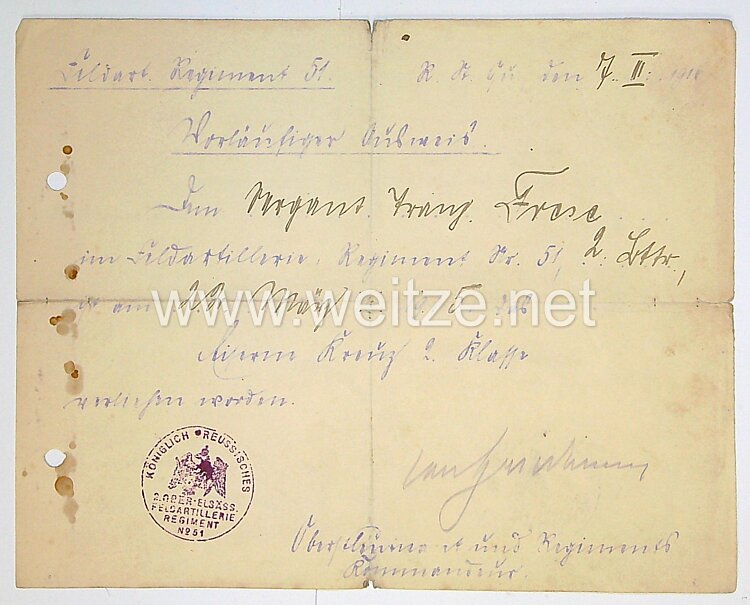 Dokumentengruppe von einem Offizier beim Zoll / Feldartillerie Regiment 51 + Foto, (Verdunkämpfer) Bild 2
