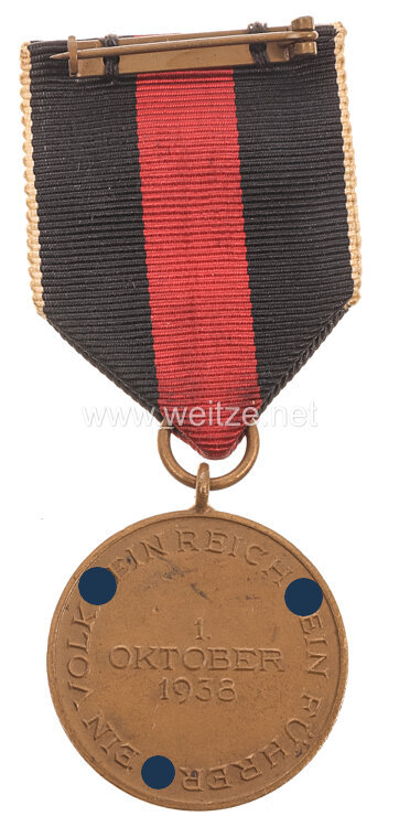 Medaille zur Erinnerung an den 1. Oktober 1938 (Anschluss Sudetenland) mit aufgelegter Spange "Prager Burg" Bild 2
