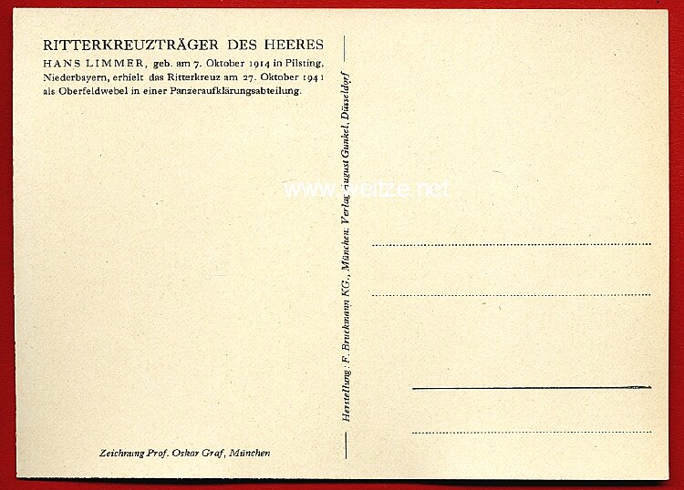 Heer - Propaganda-Postkarte von Ritterkreuzträger Hans Limmer Bild 2