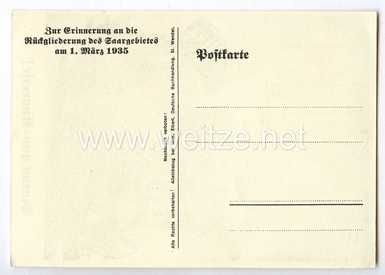 III. Reich - farbige Propaganda-Postkarte - " Status quo = Ausreise " Bild 2