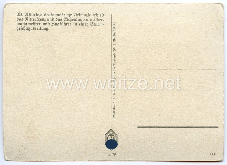 Heer - Faksimileunterschrift von Ritterkreuzträger Leutnant Hugo Primozic Bild 2