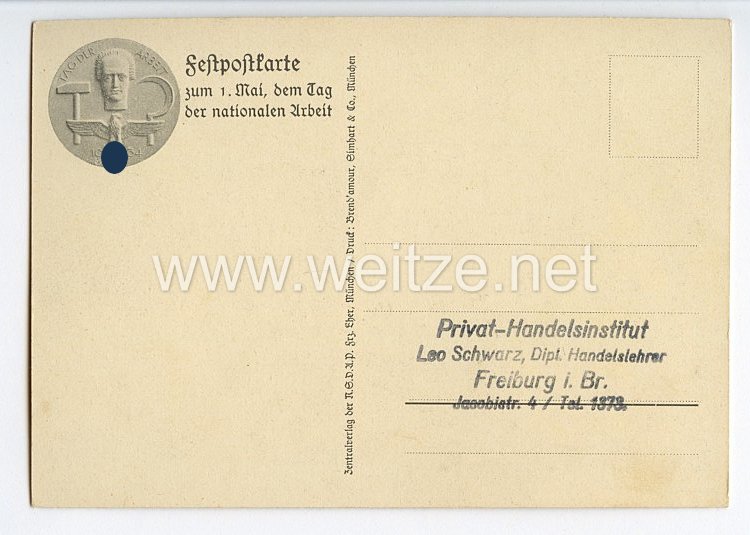 III. Reich - farbige Propaganda-Postkarte - " 1. Mai - Tag der Nationalen Arbeit 1934 " Bild 2