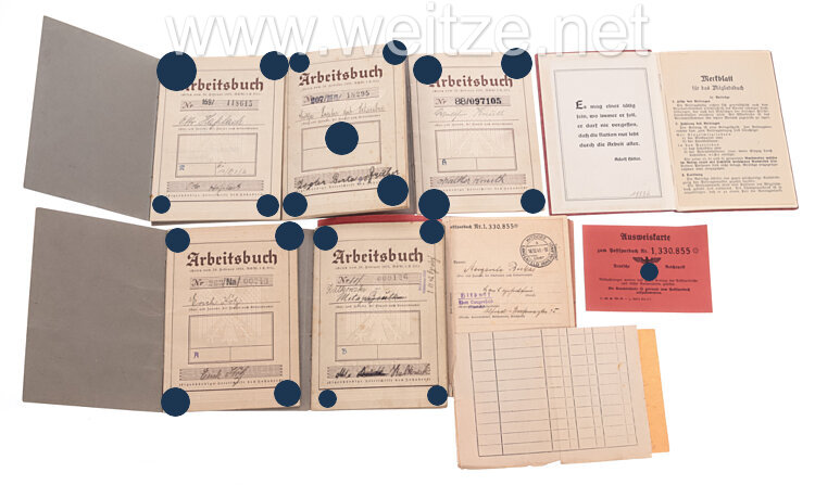 III. Reich - Konvolut von 5 x Arbeitsbücher und 1 DAF Mitgliedsbuch und Postsparbuch mit Ausweiskarte  Bild 2