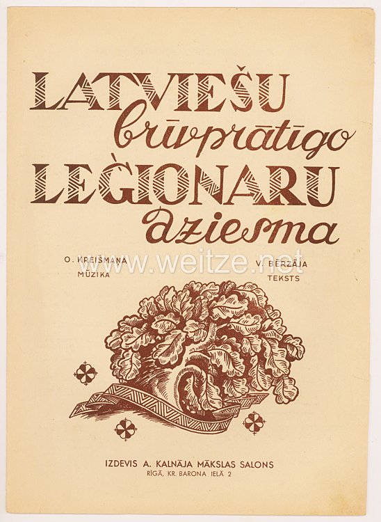 III. Reich / Lettland - 5 Notenblätter von lettischen Liedern wie z.B. " Lied der lettischen Legionäre " Bild 2