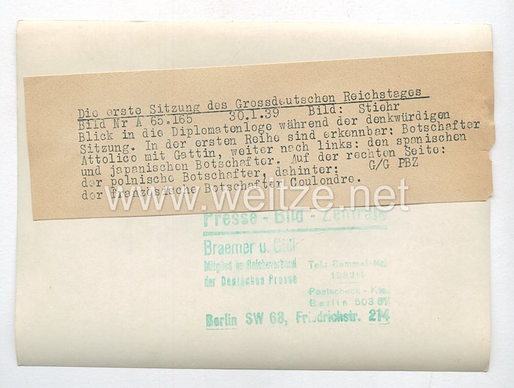3. Reich Pressefoto: erste Sitzung des Großdeutschen Reichstages Bild 2