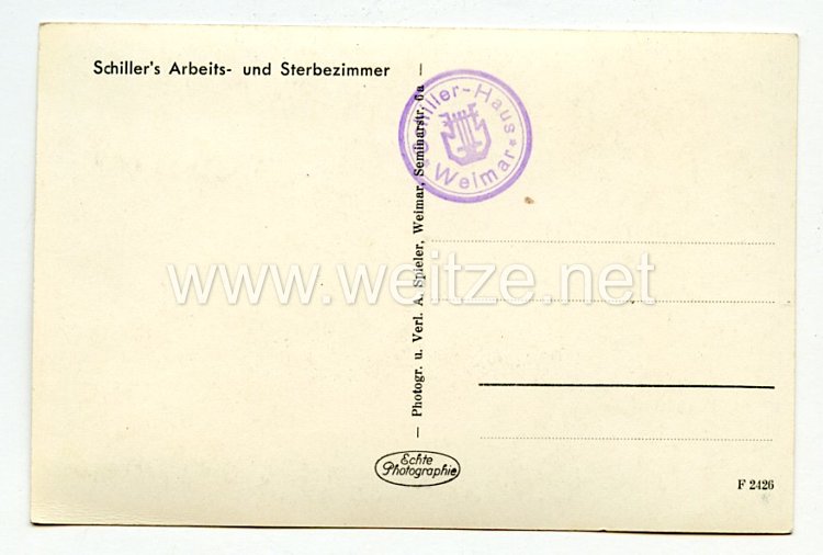 III. Reich - Propaganda-Postkarte - " Schiller´s Arbeits- und Sterbezimmer " Bild 2