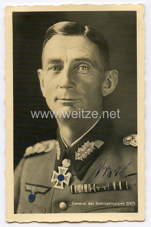 Unterschrift von Generaloberst Eduard Dietl, Träger des Ritterkreuzes ( 09.05.1940) mit Eichenlaub 19.07.1940 ) und Schwertern ( 1. Juli 1944 posthume Verleihung ) Bild 2