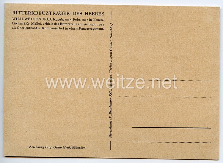 Heer - Originalunterschrift von Ritterkreuzträger Major Wilhelm Weidenbrück Bild 2