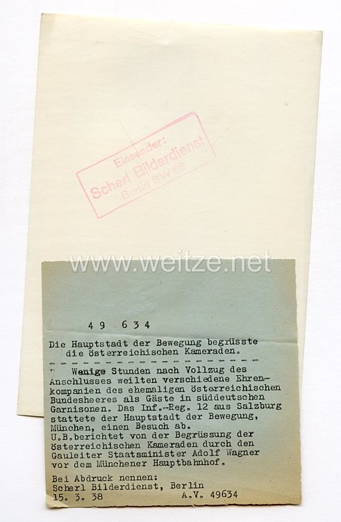 III. Reich Pressefoto. Die Hauptstadt der Bewegung begrüßte die österreichischen Kameraden. 15.3.1938. Bild 2