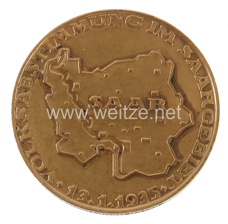 III. Reich - bronzene Erinnerungsmedaille an die Volksabstimmung 13.1.1935  "Deutsch die Saar immerdar" Bild 2