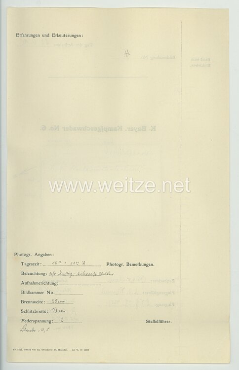 Fliegerei 1. Weltkrieg - Königl.Bayer. Kampfgeschwader No. 6 - Bildmeldung No. 4 vom 22.6.1916 Bild 2