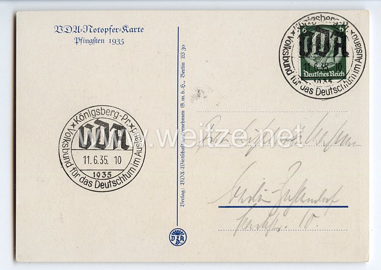 III. Reich - farbige Propaganda-Postkarte - " Ostlandtagung des VDA Königsberg i.Pr. Pfingsten 1935 " Bild 2