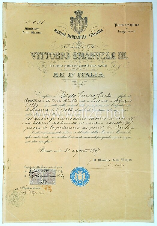 Königreich Italien - 2 Dokumente von 1907 + 1920 Bild 2