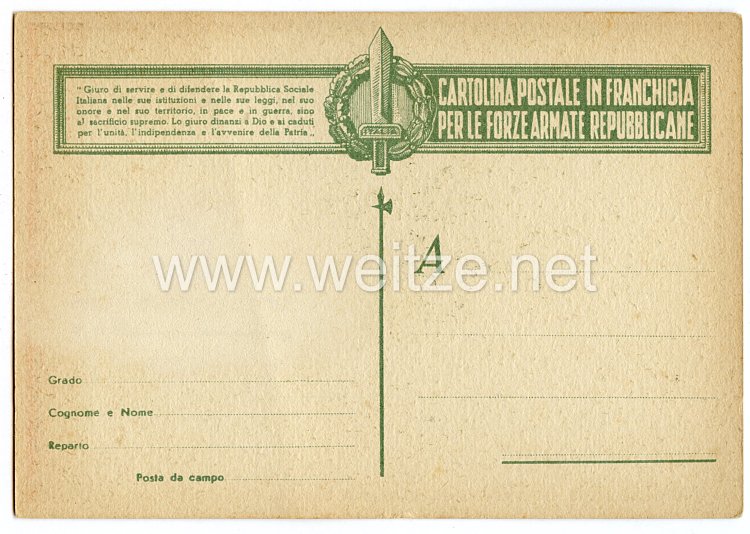 Italien RSI 2. Weltkrieg - farbige Propaganda-Postkarte der Fallschirmjäger "Arditi Paracadutisti Areonautica Repubblicana" Bild 2