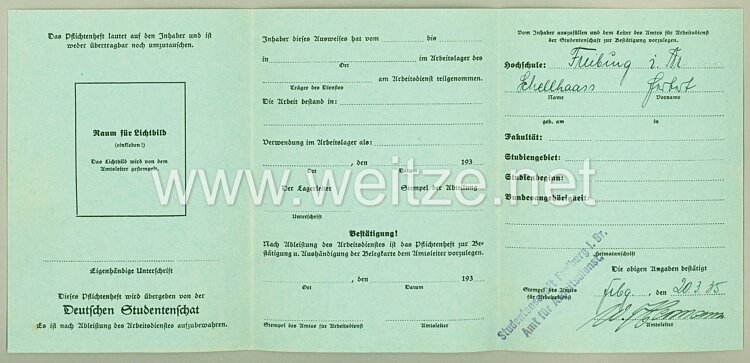 Studenten-Arbeitsdienst 1935 - Pflichtenheft ( Alle Arbeit für Deutschland ! ) Bild 2