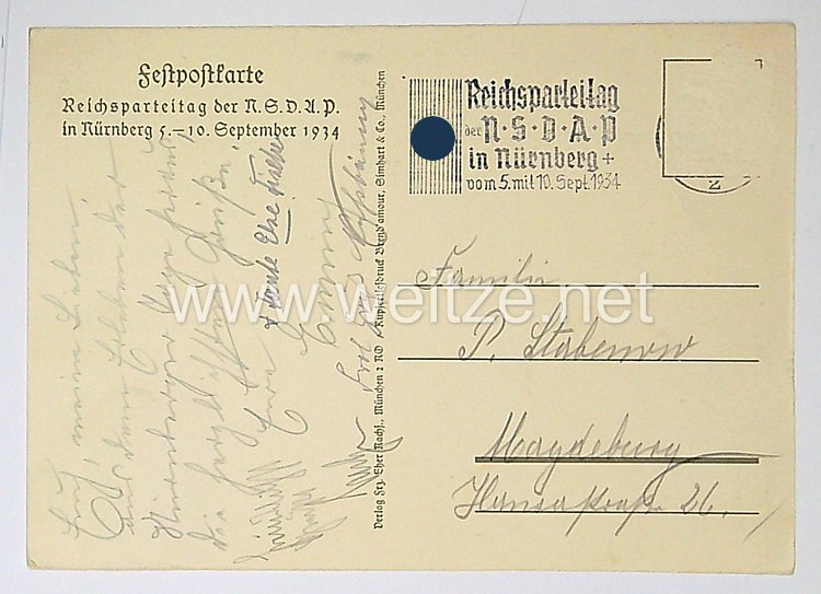 III. Reich - farbige Propaganda-Postkarte - " Reichsparteitag Nürnberg 1934 " Bild 2
